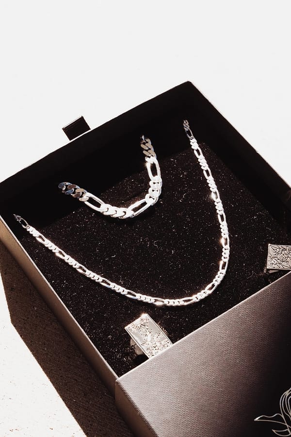urban sterling chains and rings in packaging